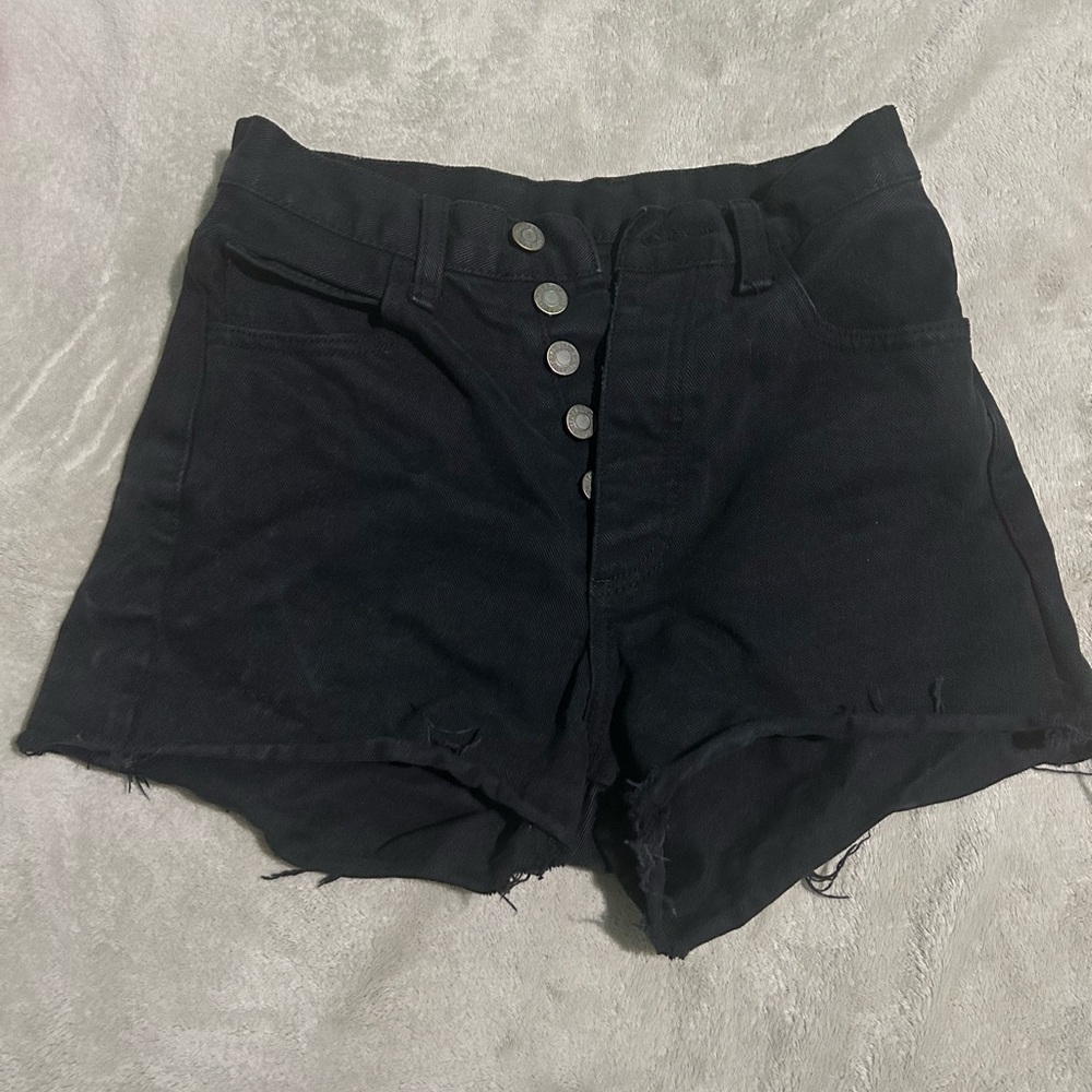 High-Waist Black Button-Front Women’s Shorts